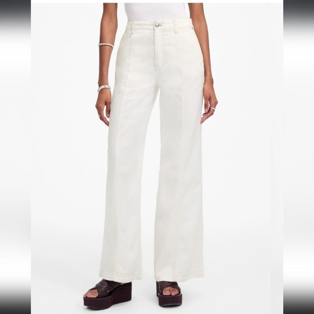 Madewell Tile White Wide Sweep Trouser Jeans Front Center Seam NWT Size 25